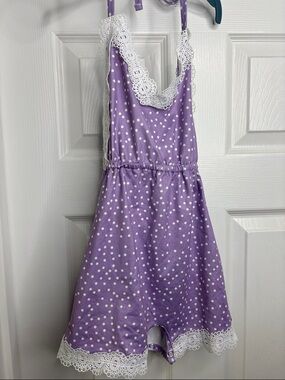 Girls' Purple Polka Dot One-Piece Romper with Lace Trim